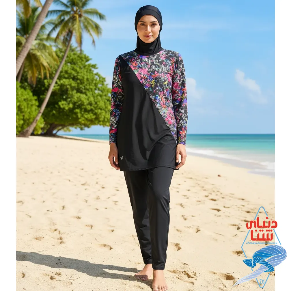 مایو شنا زنانه اسلامی مانتو شلوار دو تکه اسپیدو speedo