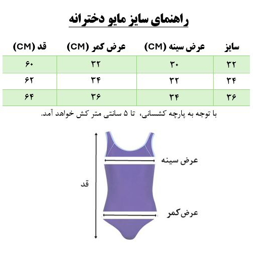 راهنمای سایز دخترانه توربو